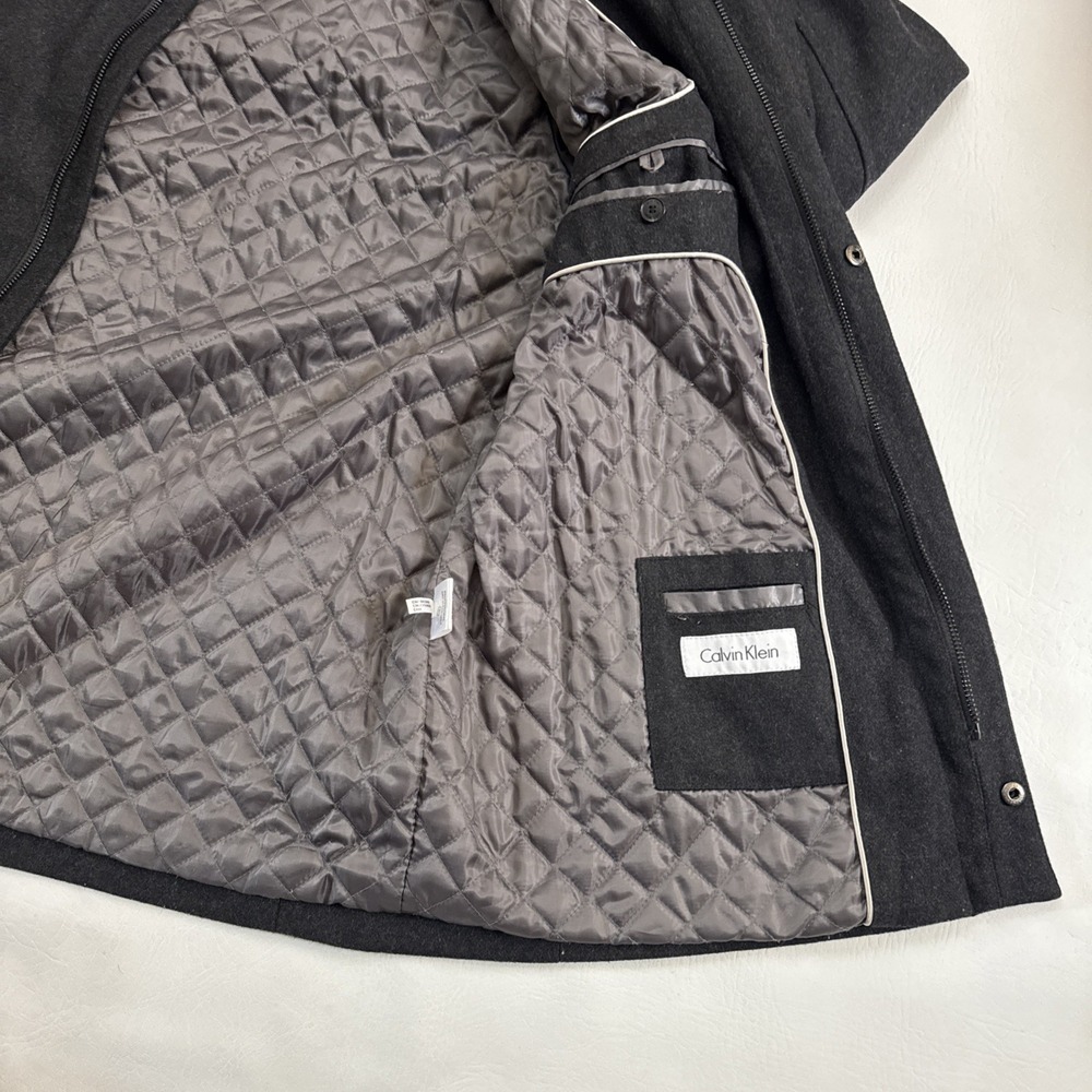 Calvin Klein Men's Charcoal Wool Zip‎ Snap Jacket - Quilt Lined Coat Men's Sz XL - Picture 9 of 10